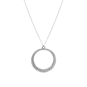 Collier argent rhodi� pendentif cercle �vid� oxydes blancs r�glable 40 � 44cm - Vue 2