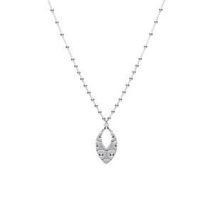 Collier argent rhodi� cha�ne boules pendentif ovale martel� r�glable 40 � 45cm - Vue 2