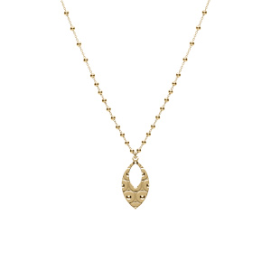 Collier argent dor� cha�ne boules pendentif ovale martel� r�glable 40 � 45cm - Vue 2