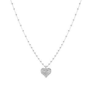 Collier argent rhodi� cha�ne boules pendentif coeur martel� r�glable 40 � 45cm - Vue 2