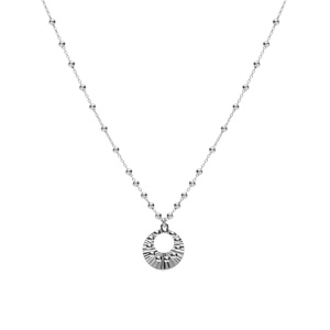 Collier argent rhodi� cha�ne boules pendentif cercle martel� r�glable 40 � 45cm - Vue 2