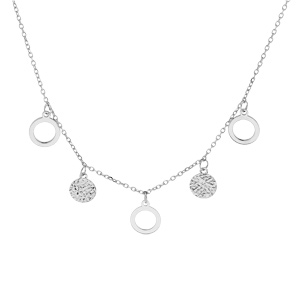 Collier en argent rhodi� pampilles diamant�es et anneau d�coup� 40+4cm - Vue 2