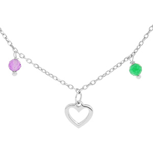 Collier en argent rhodi� cha�ne avec pampilles coeurs �vid�s et perles facet�es 40+4cm - Vue 2