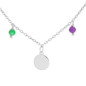 Collier en argent rhodi� cha�ne avec pastilles lisses et perles facet�es 40+4cm - Vue 2