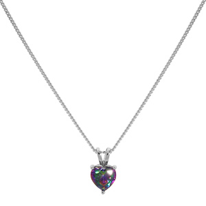 Collier en argent rhodi� cha�ne avec pendentif c�ur d\'oxyde mystique arc en ciel 42+3cm - Vue 2