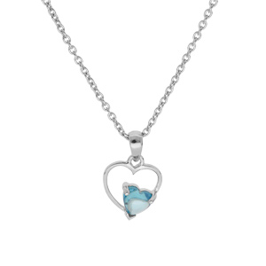Collier en argent platin� cha�ne avec pendentif coeur avec 1 oxyde bleu ciel serti 42+3cm - Vue 2