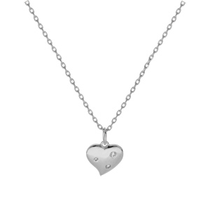 Collier en argent platin� cha�ne avec pendentif coeur 3 oxydes blancs sertis 42+3cm - Vue 2