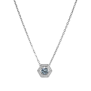 Collier en argent rhodi� pendentif oxyde bleu ciel et contour oxydes blancs 42+3cm - Vue 2