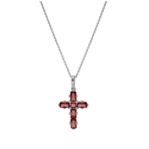 Collier en argent rhodi� pendentif croix avec oxydes rouges 38+5cm - Vue 2