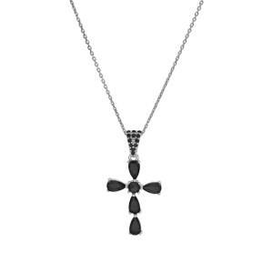 Collier en argent rhodi� pendentif croix avec oxydes noir fonc� 38+5cm - Vue 2