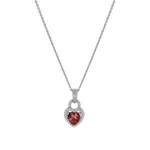 Collier en argent rhodi� pendentif coeur oxydes rouge et contour blancs 38+5cm - Vue 2