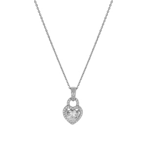 Collier en argent rhodi� pendentif coeur oxydes blancs 38+5cm - Vue 2