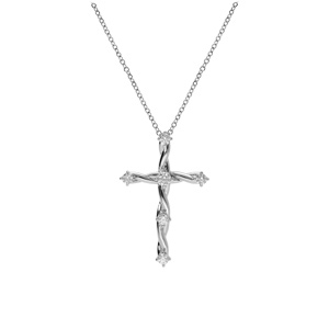 Collier en argent rhodi� pendentif croix avec oxydes blancs 41+3cm - Vue 2