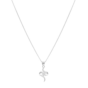 Collier en argent rhodi� cha�ne avec pendentif 2 brins en S avec oxyde blanc au centre - longueur 42cm + 3cm de rallonge - Vue 2