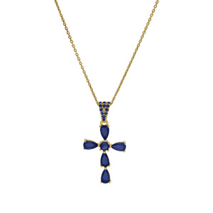 Collier argent dor� pendentif croix oxydes bleu fonc� r�glable 38 � 43cm - Vue 2