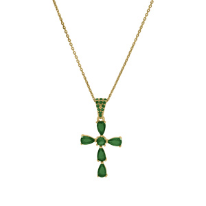 Collier argent dor� pendentif croix oxydes vert r�glable 38 � 43cm - Vue 2