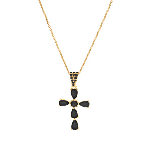 Collier en argent dor� avec pendentif croix d\'oxydes noir fonc�  38+5cm - Vue 2