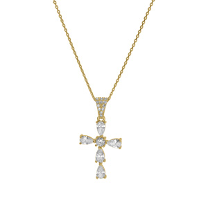 Collier argent dor� pendentif croix oxydes blancs r�glable 38 � 43cm - Vue 2