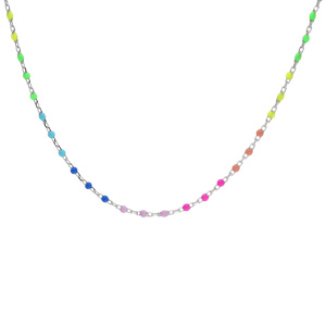 Collier en argent rhodi� rang�e d\'oxydes multicolores d�grad� rose � vert arc-en-ciel longueur 40+5cm - Vue 2