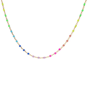 Collier en argent et dorure jaune rang�e d\'oxydes multicolores d�grad� rose � vert arc-en-ciel longueur 40+5cm - Vue 2
