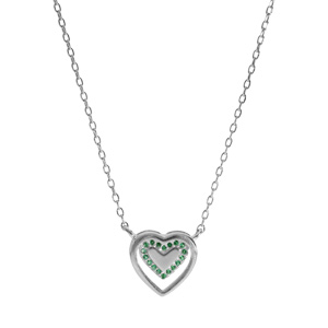 Collier en argent rhodi� cha�ne avec pendentif coeur et oxydes verts longueur 40+4cm - Vue 2