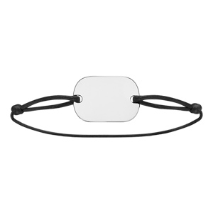 Bracelet en argent cordon noir coulissant avec plaque G.I. grand mod�le 18mm X 25,70mm et pans arrondis au milieu - Vue 2