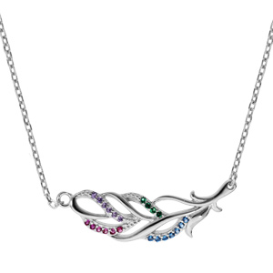 Collier en argent rhodi� cha�ne avec feuillage avec oxydes multi couleurs longueur 40+4cm - Vue 2