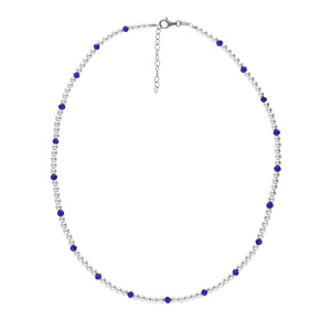 Collier en argent rhodi� rang�e perles 3mm blanche de synth�se et perles bleues longueur 38+4cm - Vue 2