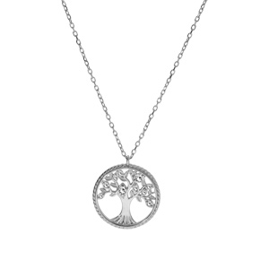 Collier en argent rhodi� cha�ne avec pendentif motif arbre de vie contour perl� et oxydes blancs 42+3cm - Vue 2