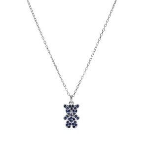 Collier en argent rhodi� ourson oxydes bleu 38+6cm - Vue 2