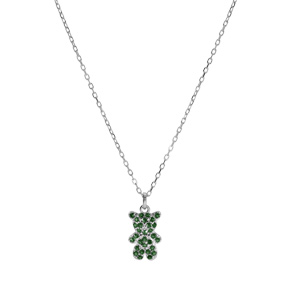 Collier en argent rhodi� ourson oxydes verts 38+6cm - Vue 2
