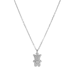 Collier en argent rhodi� ourson oxydes blancs 38+6cm - Vue 2