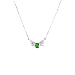 Collier argent rhodi� oxydes blancs et vert r�glable 42 � 45cm - Vue 2