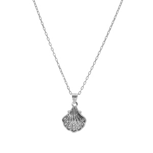 Collier en argent rhodi� pendentif coquille Saint-Jacques de Compostelle oxydes blancs sertis 40+5cm - Vue 2
