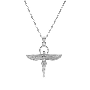 Collier en argent rhodi� pendentif d�esse �gyptienne 40+5cm - Vue 2