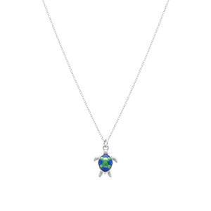 Collier en argent rhodi� avec pendentif tortue r�sine 15 mm  - 40+5cm - Vue 2