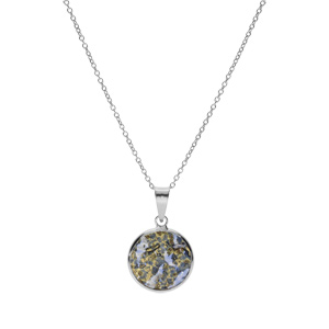 Collier en argent rhodi� pendentif rond 15mm Murano v�ritable bor�ale 40+5cm bleu et dor� - Vue 2
