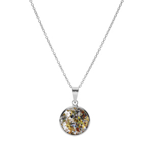 Collier en argent rhodi� pendentif rond 15mm Murano v�ritable bor�ale 40+5cm multicolore - Vue 2