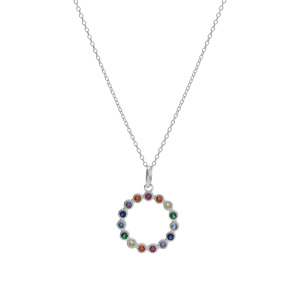 Collier en argent rhodi� cercle oxydes multi couleurs 42+3cm - Vue 2