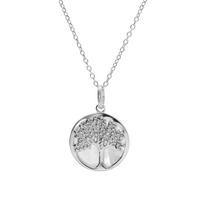 Collier argent rhodi� arbre de vie avec nacre blanche 42+3cm - Vue 2