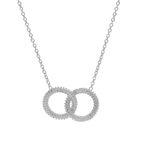 Collier argent rhodi� claire, pendentif double cercle �vid� perl� 40+5cm - Vue 2