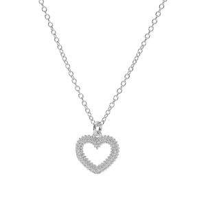 Collier argent rhodi� claire, pendentif coeur �vid� perl� 40+5cm - Vue 2