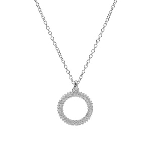 Collier en argent rhodi� claire, pendentif cercle �vid� perl� 40+5cm - Vue 2
