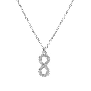 Collier argent rhodi� claire, pendentif infini �vid� perl� 40+5cm - Vue 2