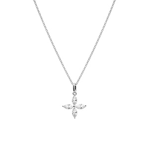 Collier argent rhodi pendentif fleur oxyde blanc rglable 40  44cm - Vue 2