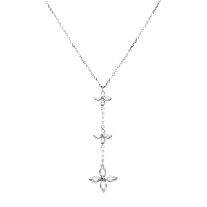 Collier en argent rhodi pendentif trois fleurs avec oxydes blancs serti  - 40+4cm - Vue 2