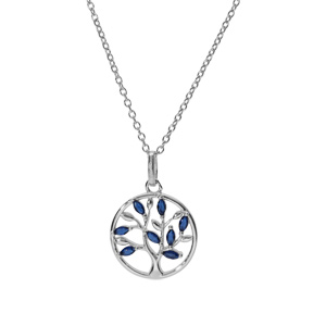 Collier argent rhodi� pendentif cercle arbre de vie oxydes bleu 40+4cm - Vue 2