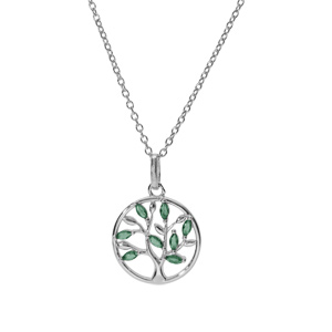 Collier argent rhodi� pendentif cercle arbre de vie oxydes vert 40+4cm - Vue 2