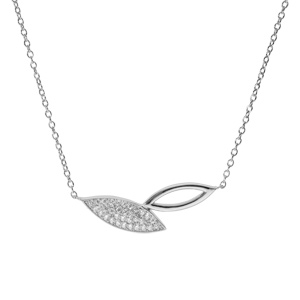 Collier argent rhodi� feuille \