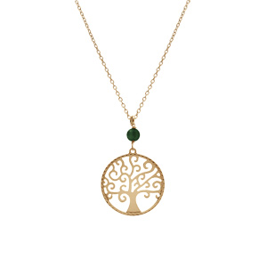 Collier argent dor� jaune arbre de vie 20mm et boule malachite v�ritable r�glable 40 � 44cm - Vue 2